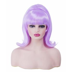Rugelyss Short Wavy Light Purple Wig with Bang Big Bouffant Beehive Wigs for Women fits 80s Costume or Halloween Party