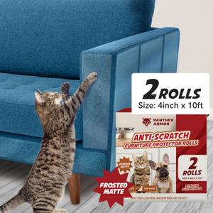 Panther Armor Frosted Matte Cat Scratch Tape for Furniture, Couch Protector, Single Side Sticky Tape for Pets to Stop Scratching, 4 in x 10ft, No Pins Required, Corner Protection (Rolls 2  4" x 20ft Each)