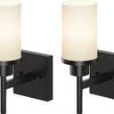 Wall Light Fixtures Matte Black Bathroom Vanity Lights Over Mirror with White Frosted Glass Shade, Wall Lamps for Porch Entrance, 2 Pack T001MB-L1-P2