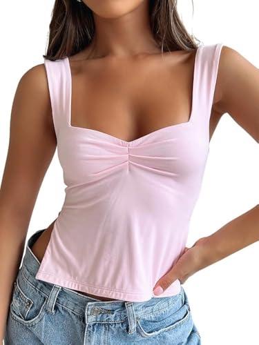 Trendy Queen Womens Going Out Crop Tops Backless Tank Tops Summer Y2k Teen Girls Basics Cute Clothes Pink L