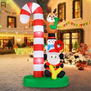 MUMTOP Christmas Inflatable Outdoor Decoration, 7.8 FT Candy Cane Christmas Inflatables with Joy Sign, Elk, Snowman and Santa Blow Up Lighted Holiday Displays for Garden Yard Outside Winter Decor