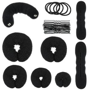 Yinder 34 Pcs Donut Hair Bun Maker Updo Set Includes Black Donut Bun Makers Small & Large Sponge Foam Hair Sponges Elastics Bands Hairpins for Hairstyle DIY