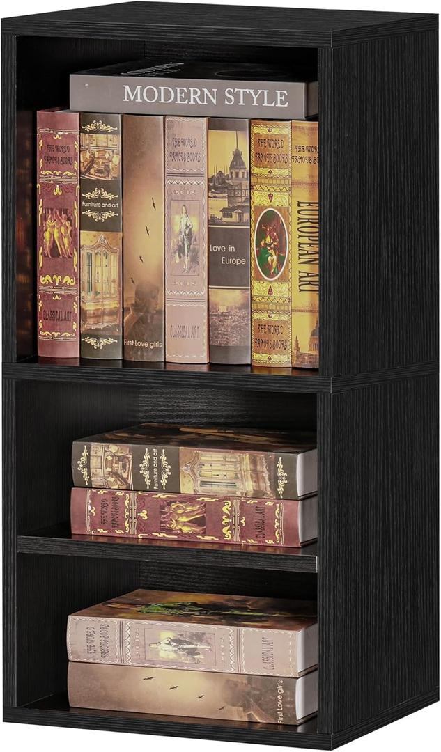 FUSUNBAO Magic DIY Cube Storage Organizer Stackable Cubes, Small Room Organizer Wooden Storage Boxes, Modern Bookshelves, Shelves for Home Books Clothes Toys (Black,2-Layer Cube)