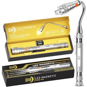 Magnetic Pickup Tool, Gifts for Men, Telescoping Magnet Flashlight, Gifts Idea & Valentines Day Gifts for Him, Men, Her, Teen Boys, Mechanic, Boyfriend, Dad, Husband, Father, Silver