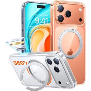 TORRAS Upgraded 360 Rotatable Magnetic Stand for iPhone 17 Pro Max Case, Fit for MagSafe with Ring, MilGrade Protection, Camera Control, AntiYellowing Slim Case for iPhone 17 ProMax Ostand, Clear