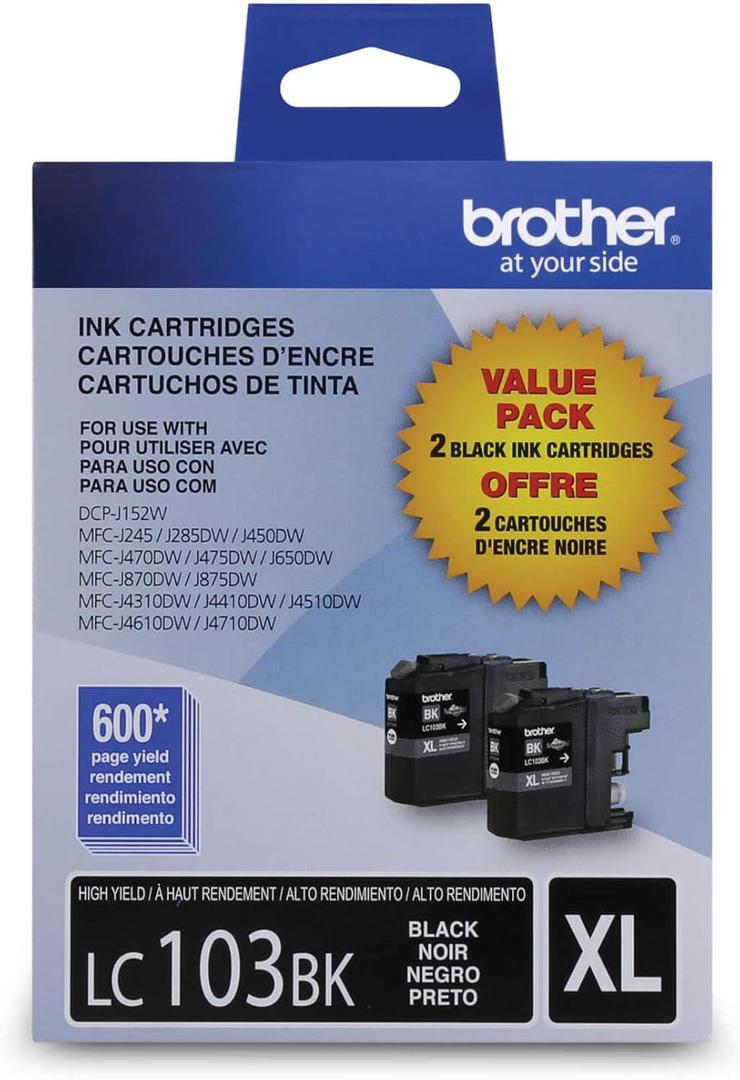 Brother LC103 High-Yield Black Ink Cartridges, Pack Of 2
