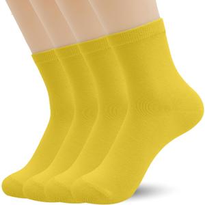 Azwelier Unisex Colorful Quarter Ankle Athletic Socks Breathable Cotton Blend Crew Style 4 Pairs Pack (Large, Yellow)