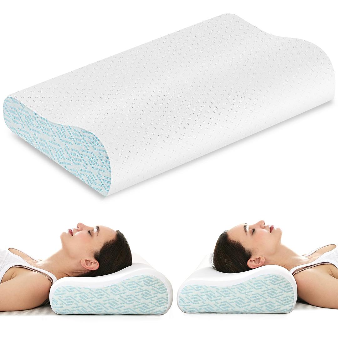 Memory Foam Pillows for Neck Pain Relief, Cooling Neck Pillow for Sleeping, Ergonomic Cervical Neck Support Pillow with Breathable Pillowcase for Side Back Stomach Sleepers
