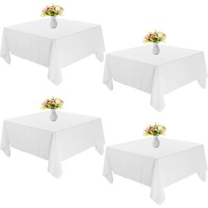 4 Pack Square Table Cloth 52x52 Inch White Tablecloth Machine Washable Fabric Polyester Table Cover for Dining, Buffet Parties, Picnic, Events, Weddings and Restaurants, White