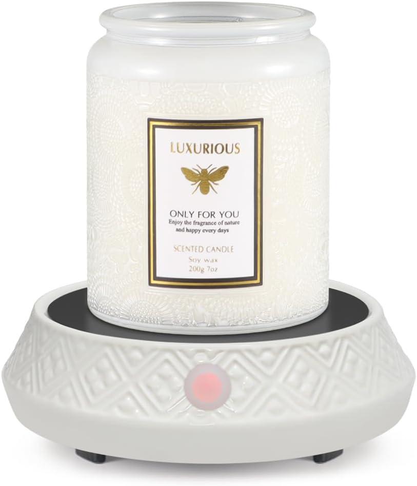 Candle Warmer with Timer Coffee Mug Heat Auto Off Function for Bedroom Study Living Room Kitchen Office White Ceramic Electric Wax Melt Warmer Fits Yankee Jar Scented Candle Safe Release of Scent