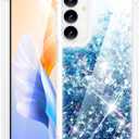 Liquid Glitter Case for Samsung Galaxy S24/S25, Flowing Sparkle Quicksand Design Bling Glitter Clear Case for Women, Soft TPU Shockproof Girly Case, Blue