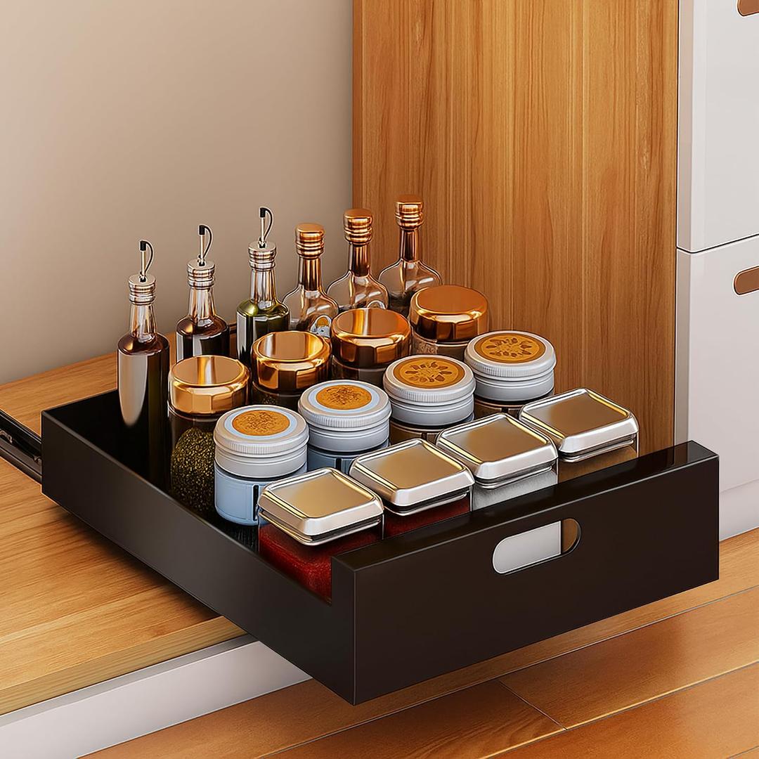 bealy 21'' Deep Pull Out Cabinet Organizer, 10'' Wide Sturdy Pull Out Drawers for Face Frame or Frameless Cabinets Adhesive, Slide Out Shelves for Pantry,Kitchen, Bathroom and Living Room