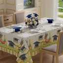 XCHI Stripe Grass Grad Cap Book Stars Graduation Tablecloth Rectangle Table Cloth Table Covers for Indoor Dining Home Party Decorations 60x104 Inch