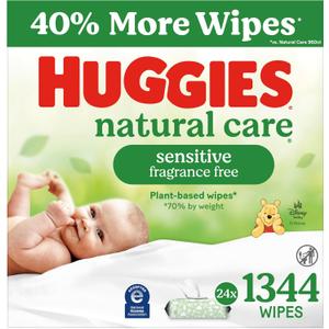 Huggies Natural Care Sensitive Baby Wipes, Unscented, Hypoallergenic, 99% Purified Water, 24 Soft Packs of 56 (1344 Wipes Total)