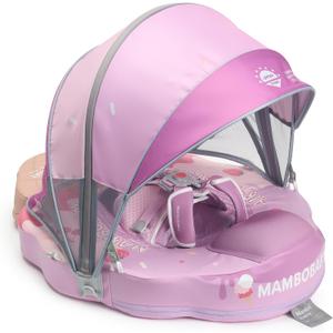 Mambobaby Float Add Tail Baby/Infant Swim Float with Canopy, Non-Inflatable Solid Upgrade Soft Waterproof Skin-Friendly Leather Material (Limited Edition Purple), Large