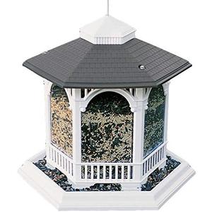 Heritage Farms Deluxe Gazebo Bird Feeder, 5 Quart Capacity Hanging Bird Feeder, Hexagon Outdoor Bird Seed Feeder with Six Feeding Stations, Clear Reservoir, Decorative Garden Bird Feeder