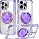 Magnetic Phone case Compatible with iPhone 16 Pro Max Case Four-Corner Shockproof with Magnetic-Ring Phone Stand Clear Purple Case