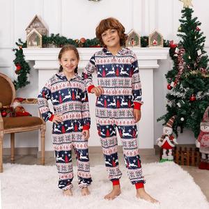 Christmas Onesie Pajamas Family Vacation Novelty One-piece Hooded Matching PJs Allover Pattern Sleepwear Nightwear, Pack of 1, Size 12-14Y