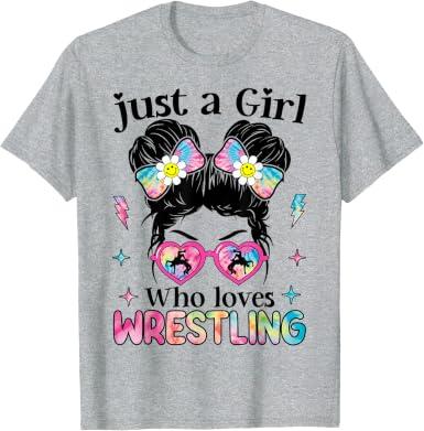 Just A Girl Who Loves Wrestling Wrestler Wrestle T-Shirt (Gray, XS)