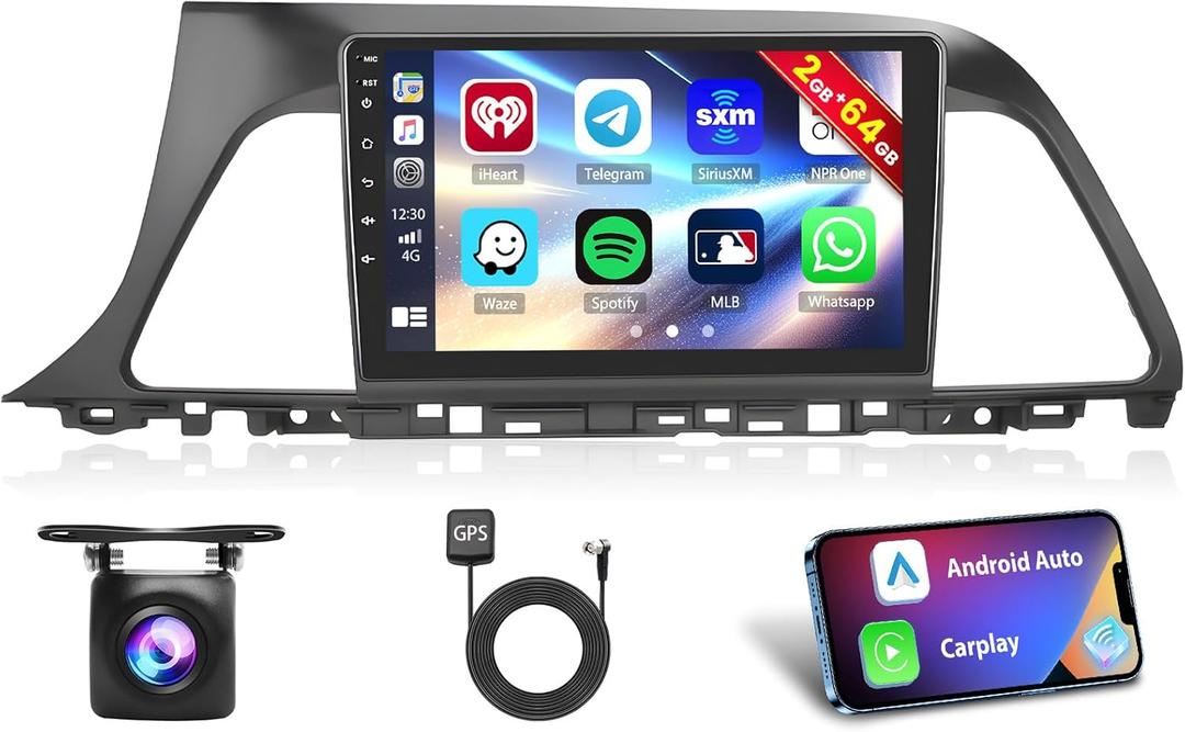 Inefala [2G+64G] Car Stereo for Hyundai Sonata 2015 2016 2017 with Wireless CarPlay Android Auto, 9 Inch HD Touch Screen with GPS WiFi Bluetooth FM/RDS Radio SWC Backup Camera MIC
