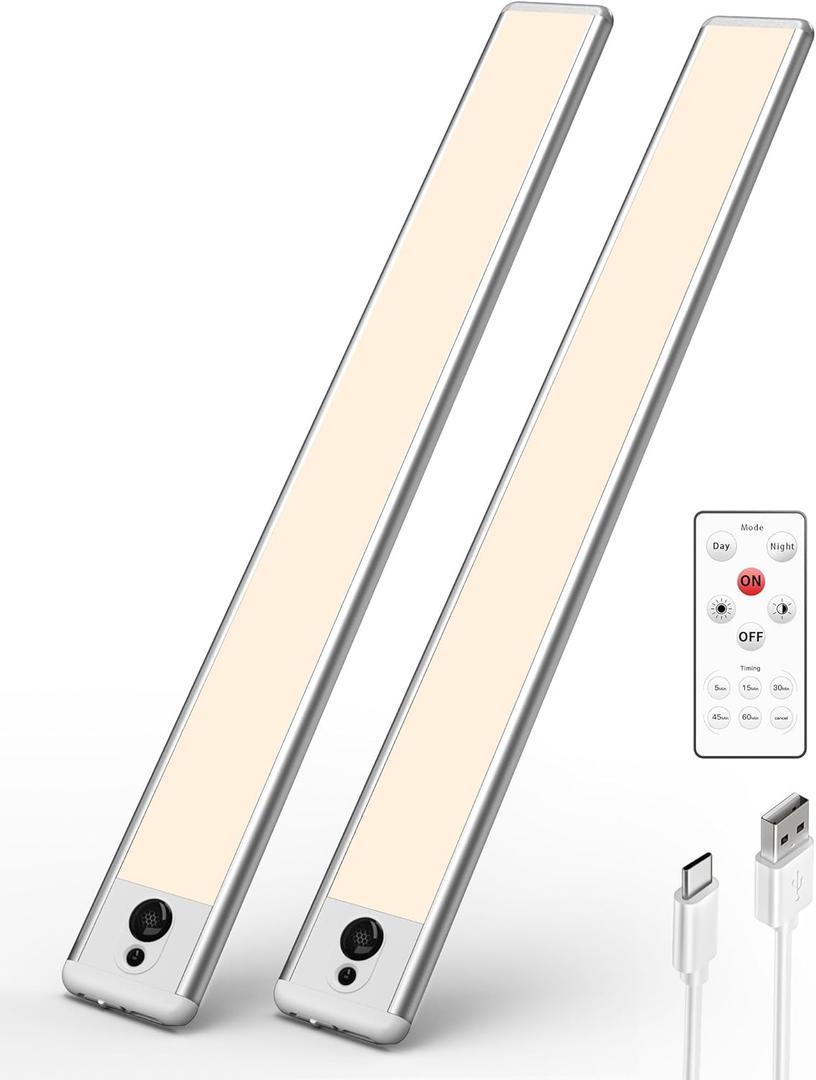 EZVALO Under Cabinet Lights,14.5'' Motion Sensor Light Indoor Dimmable, Super Bright 4000mAh Rechargeable Closet Lights 3500K with Remote Control, Wireless Under Counter Light for Kitchen,Cabinet (Warm White)