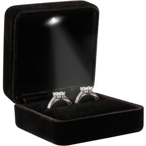 Big Size Velvet Metal Glossy with LED Jewelry Gift Box for Proposal, Engagement, Wedding - Suitable for a pair of rings