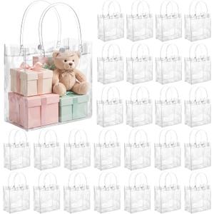 Saintrygo 50 Pcs Clear Plastic Gift Bags with Handles PVC Reusable Party Favour Plastic Gift Bag Transparent Goodie Bag Bulk for Gifts Wedding Birthday Graduation Mother's Day(5.9 x 6.3 x 2.8 Inches)