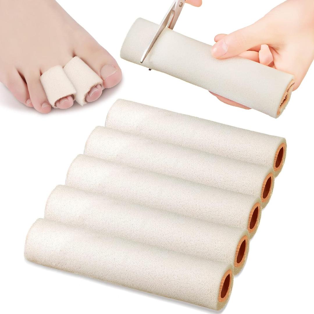 Tondiamo 6 Pieces Foam Toe Protector Sleeves Foam Bandages Tube Toe Cushion for Feet, Bunion, Hammer, Callus Corn, Bliste, Pain Relief(Medium,Beige)
