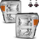 Headlights W/Bulbs for 2011 2012 2013 2014 2015 2016 Ford F250 F350 F450 F550 Super Duty Halogen Headlamp Replacement Driver & Passenger Side