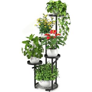 TOSKING 5-Tier Tall Plant Stand Indoor & Outdoor, Anti-Tip Round Base for Pots, Child and Pet Friendly, Heavy Duty Corner Shelf for Multiple Plants, Space-Saving Design for Living Room Balcony Garden (Black, 38in)