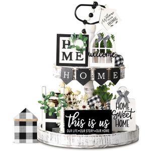 FairySandy Set of 11 Home Tiered Tray Decor This is us Rustic Farmhouse Tiered Tray Decorations Set Home Wooden Signs Vintage Farm Animal Farmhouse Tabletop Wood Signs for Kitchen Table Shelf Decor