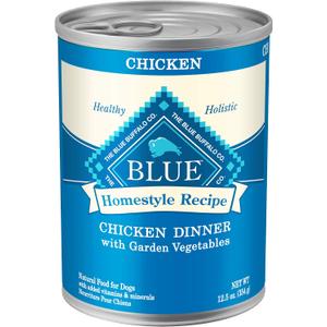 Blue Buffalo Homestyle Recipe Adult Wet Dog Food, Made with Natural Ingredients, Chicken Dinner with Garden Vegetables, 12.5-oz Can (Pack of 12) BBD: 05-04-28