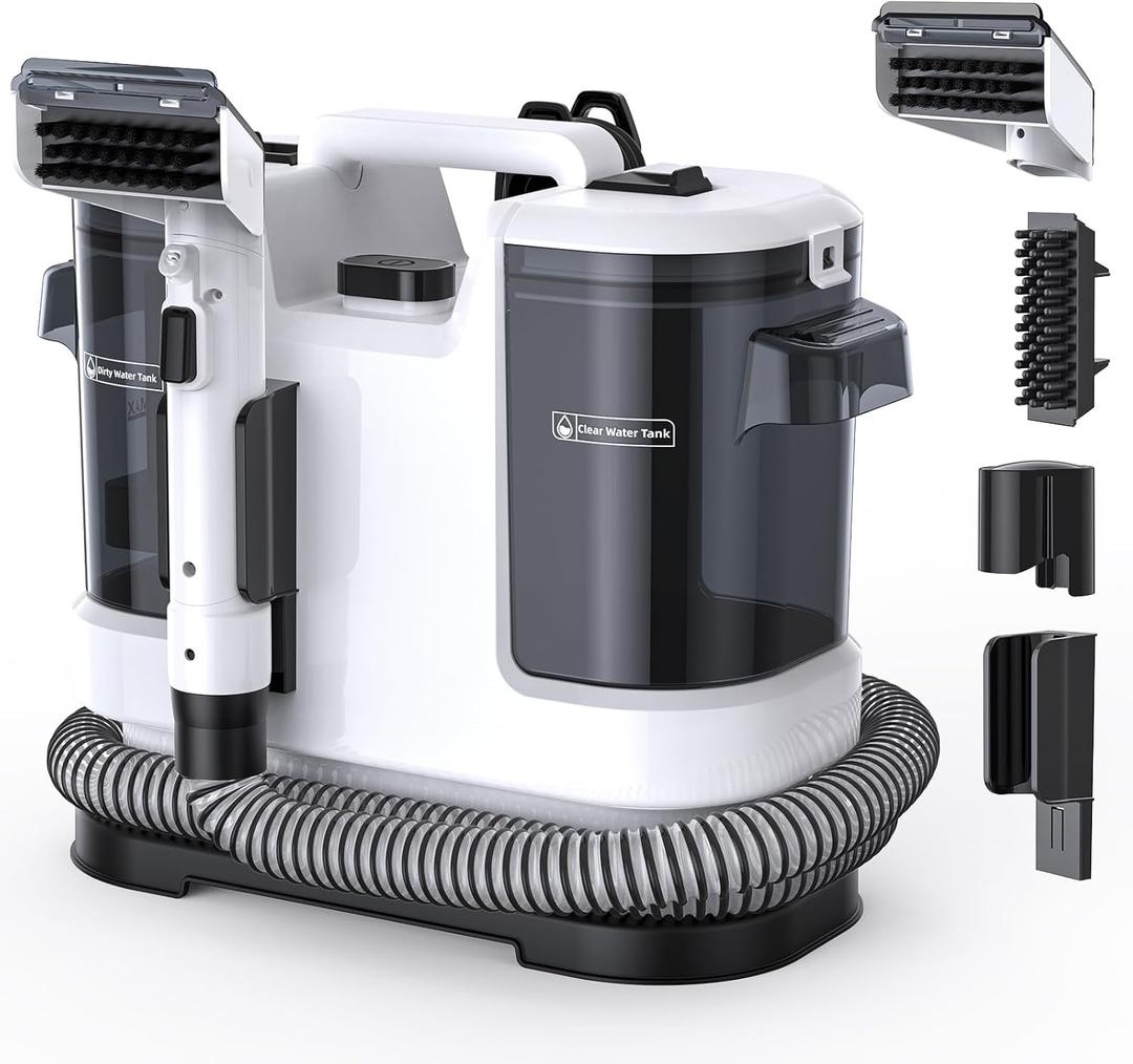 Upholstery Cleaner Machine 450W Motor - 13.5Kpa Suction Couch Cleaner Machine, Portable Handheld Carpet Cleaner with Self-Cleaning and for Pet Stain, Couch, Stair, Car Seat and Area Rug (Off-White)