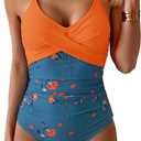 B2prity Women's One Piece Swimsuits Tummy Control Front Cross Bathing Suits Tie Back Slimming V Neck Swimwear, Large