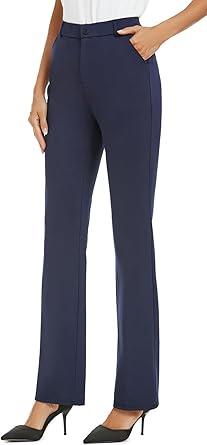 Women's Stretchy Straight Leg Dress Work Pants Business Office Casual Slacks with Pockets, Size 6, Blue