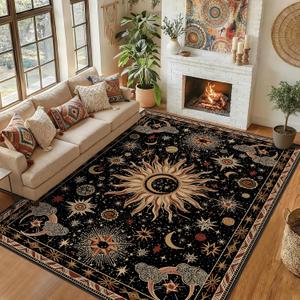 Vacuum-Friendly, 8x10 Washable Area Rug, Black Gold Beige Red