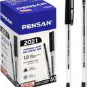 PENSAN Black Ballpoint Pens,1.0 mm Medium Point, Black Pens, Ergonomic Triangle Grip, 50-Count Pack of Bulk Pens