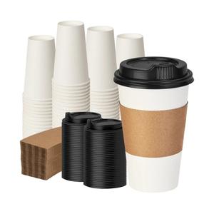 16 oz 100 Pack Coffee Cups with Lids and Sleeves, Hot Paper Coffee Cups with Lids, Disposable To Go Cups with Lid for Coffee, Tea, Hot Chocolate, Ideal for Cafes, Offices and Travel