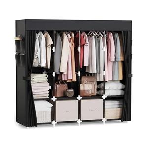 Mavivegue Clothes Organizer with 4 Hanging Rods, Portable Closet Wardrobe, Non-Woven Fabric Cover, Large Capacity Storage for Bedroom and Living Room,Black, 67" W x 17" D x 67" H