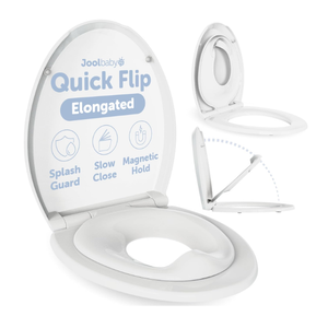Jool Baby Quick Flip Toilet Seat with Built-in Potty & Splash Guard for Toddler Training, Slow Close (Elongated)
