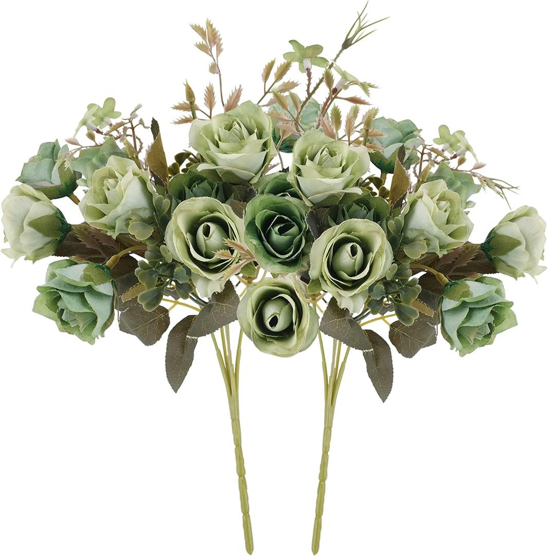 5 Stems 10 Heads Artificial Flowers Small Roses with Leaf Bouquet for Valentines Decoration Kitchen Wedding Office (2 Pack, Green) 5 Stems 10 Heads Artificial Flowers Small Roses with Leaf Bouquet for Valentines Decoration Kitchen Wedding Office (2 Pack, Green)