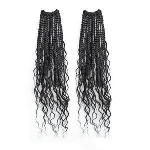 Toyotress Boho Box Braids With Human Hair Curls - 14 Inch 2 Packs (24 Strands) Handmade Pre-Looped Short Bob Crochet Braids Human Hair, Natural Black Pre-Twisted Human Braiding Hair (14 Inch, 1B-2P)