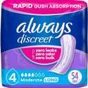 Always Discreet Adult Incontinence Pads for Women, Moderate Absorbency, Long Length, Postpartum Pads, 54 Count
