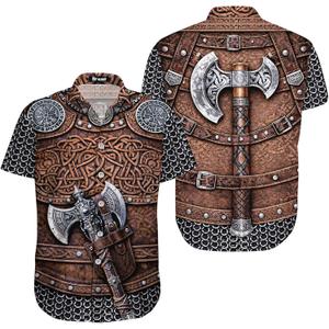 Mens Halloween Hawaiian Shirt, Horror Friends Shirts for Men Women Short Sleeve (Brown, L)