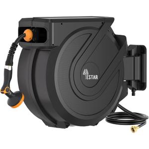 Retractable Garden Hose Reel 5/8 in x100 ft, Heavy Duty Wall Mounted Hose Reel with 10- Function Sprayer Nozzle, Any Length Lock/Automatic Slow Return System,180 Swivel Bracket