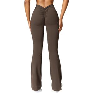 YEOREO Scrunch Flare Leggings Daze V Back Butt Lifting Wide Leg High Waist 31.5" Gym Workout Yoga Pants (Small, Coffee)
