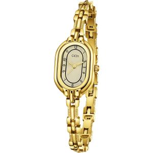 Women's Vintage Oval Watches Luxury Minimalism Bracelet Small Gold Tone Watch Ladies Analog Waterproof Watch Fashion Bangle Bracelet Dress Watch with Stainless Steel Band