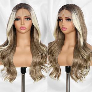 Ash Blonde Lace Front Wig 13x4 Pre Plucked Highlight Body Wave Synthetic Lace Front Wig for Women Heat Resistant Hair 22 Inch Daily Use