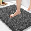 Yimobra Bathroom Rugs Non Slip Washable, Ultra Soft and Water Absorbent Bath Mats, Plush Fluffy Shower Mat Outside, Microfiber Thick Matts for Bathroom Floor/Sink, 24x17, Light Gray and Black Gray