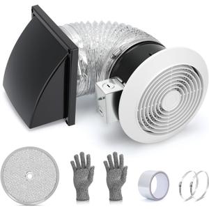 512M 6-Inch Through Wall Exhaust Fan, 80 CFM High Airflow & Quiet 4.0 Sones Operation Bathroom Exhaust Fan & Wall Vent Fan | Retractable Duct for Efficient Venting with Aluminum Grease Filter